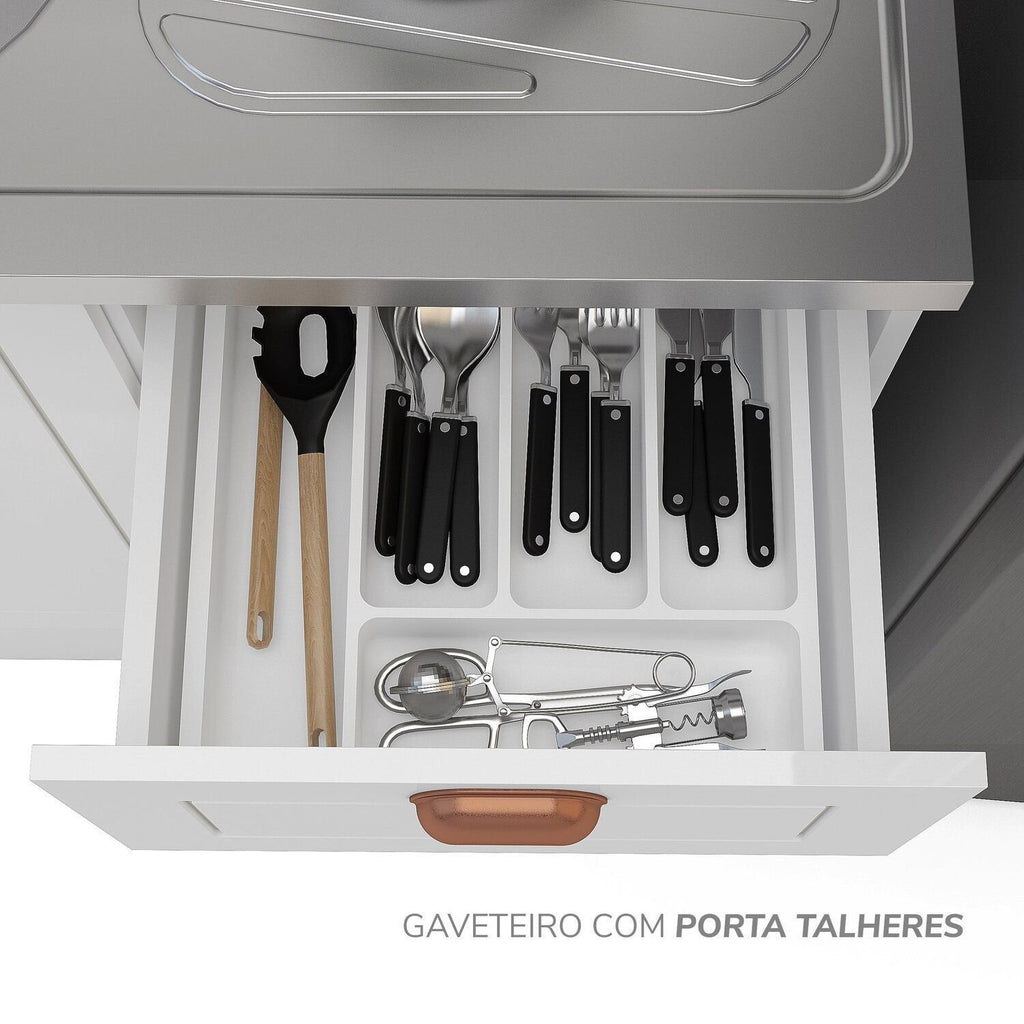 Cozinha Pérola com Rodapé 5 Peças Torre Quente Aéreo 3 Portas Balcão 120 Balcão 80 e Basculante Yescasa Branco