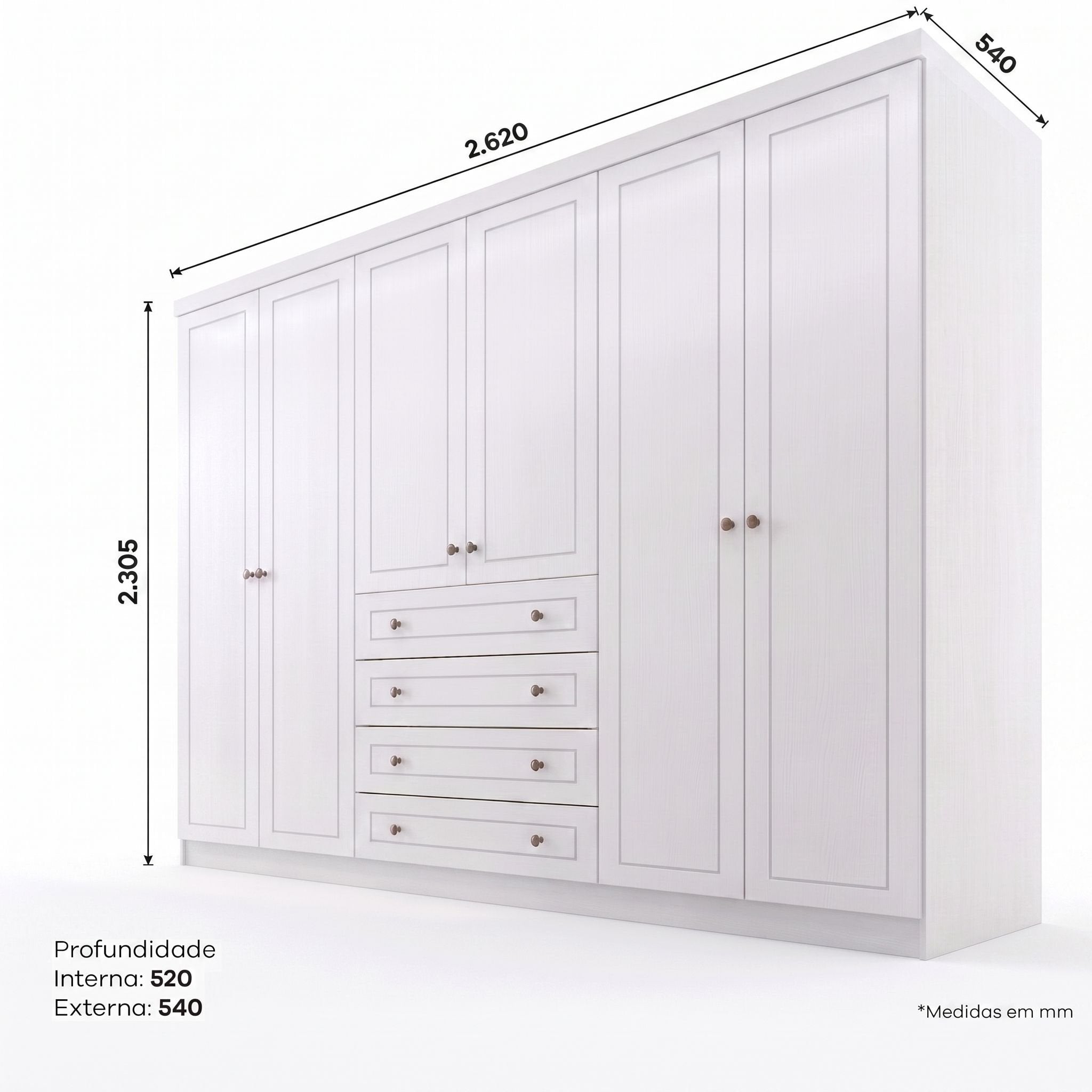 Guarda-Roupa Casal 6 Portas 4 Gavetas Nova York Espresso Móveis 100% MDF/MDP Branco