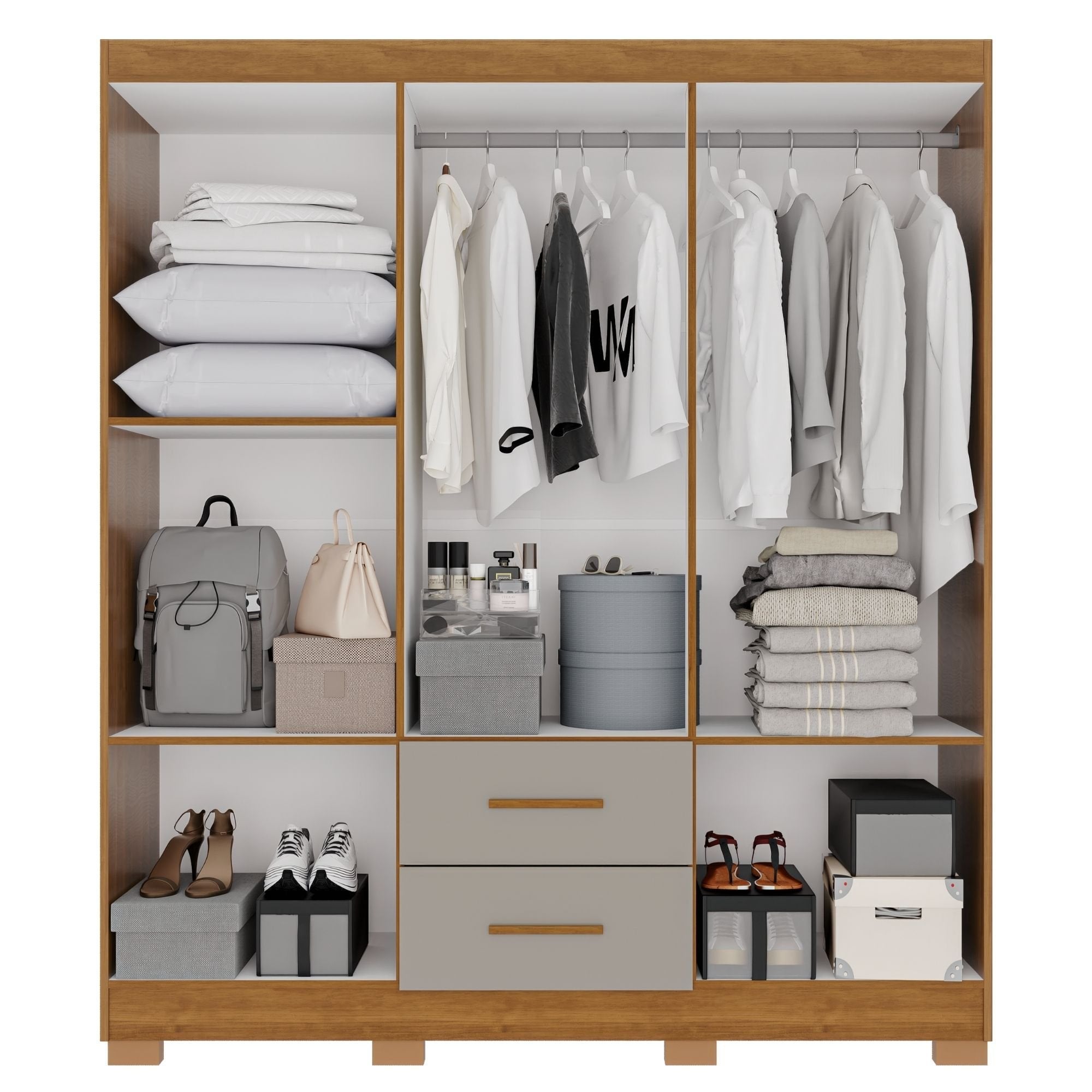 Guarda-Roupa Casal 6 Portas 2 Gavetas Estrela Premium Sallêto Móveis MDP Off White/Cinamomo