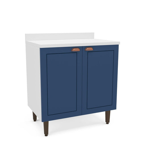 Balcão para Cozinha 2 Portas 80cm sem Tampo Pérola Yescasa Branco/Azul