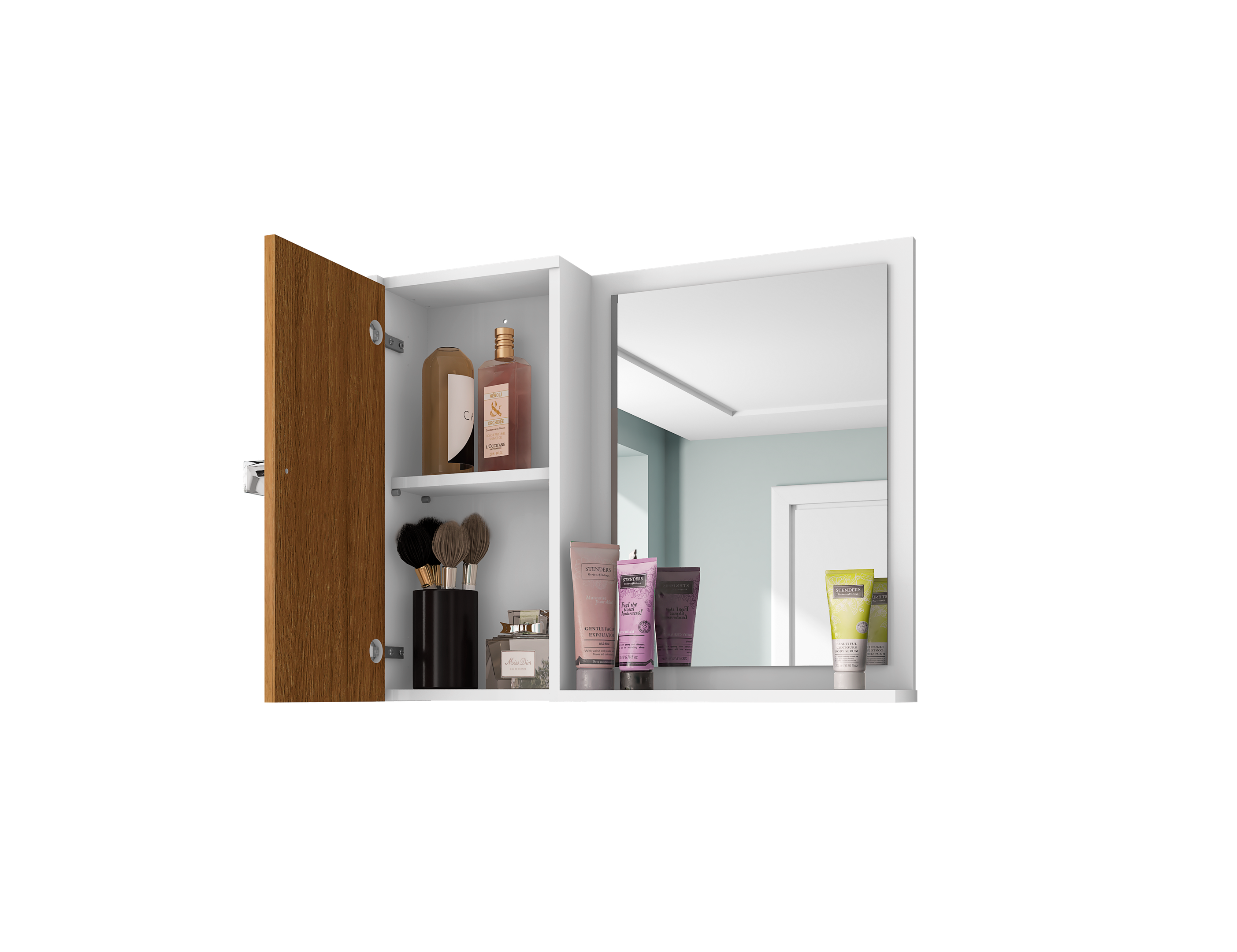 Espelheira para Banheiro Móveis Bechara Gênova 1 Porta 2 Prateleiras 57,2cm Branco/Ripado