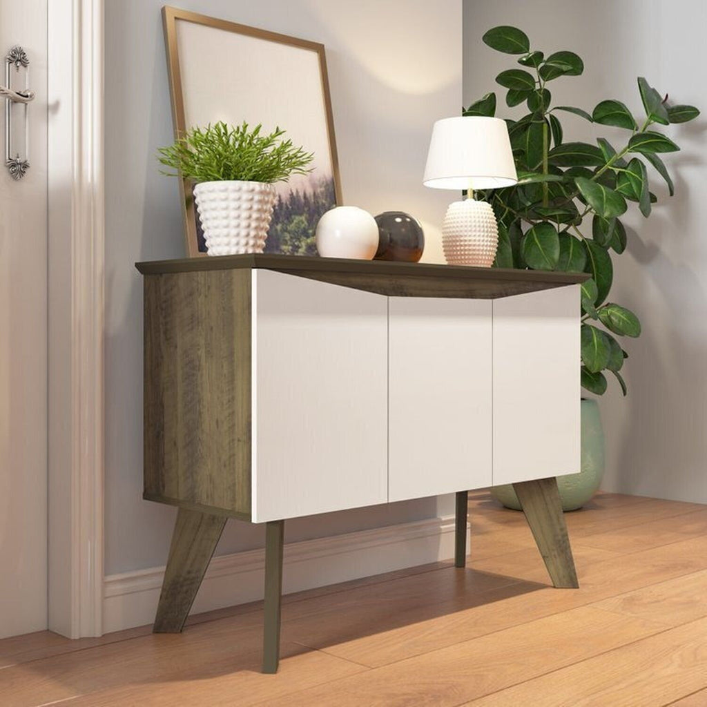 Conjunto 3 Peças Sala de Estar Mesa de Centro Lucca Buffet Oásis Rack Lumina Pinho/Off White Artely