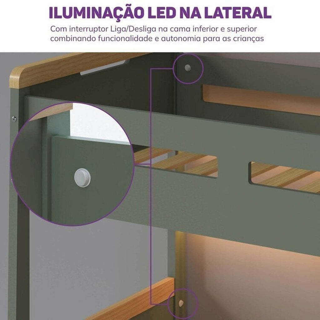 Quarto Infantil Completo Guarda-Roupa Curió Treliche Escrivaninha Estante Petit Verde/Mel Casatema