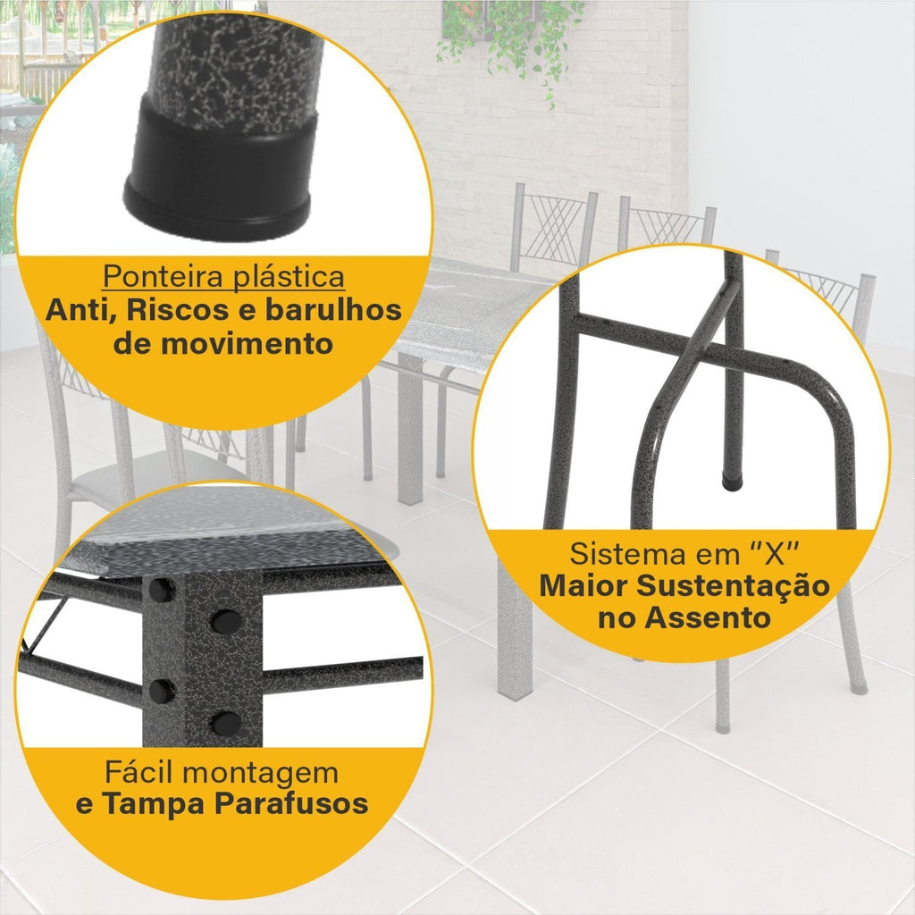Conjunto Sala de Jantar Mesa Tampo de Granito com 4 Cadeiras Topázio Sara Yescasa