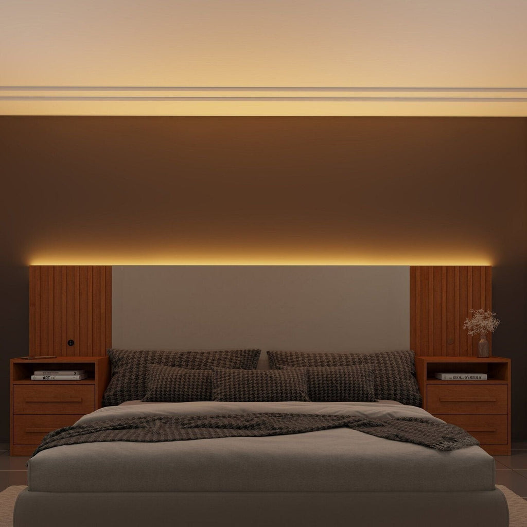Cabeceira Box Casal Ripado com LED Yescasa