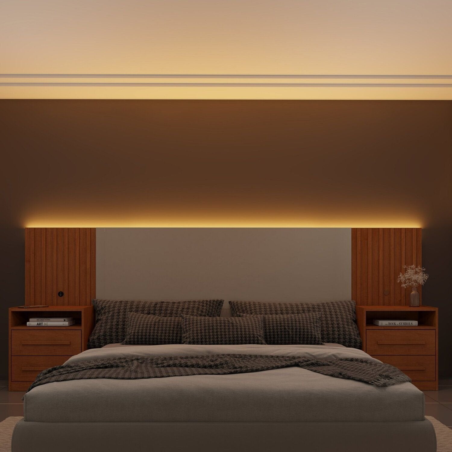 Cabeceira Box Casal Ripado com LED Yescasa