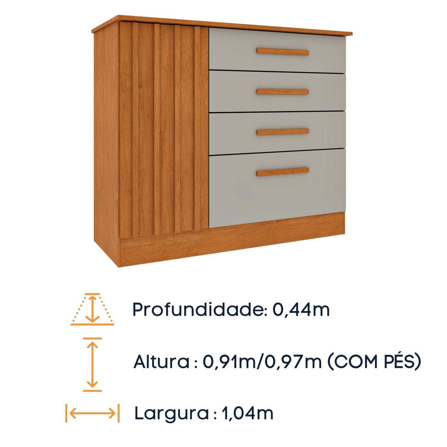 Cômoda 4 Gavetas Ripada Nova York 104cm Yescasa Bege/Cinamomo/Off White