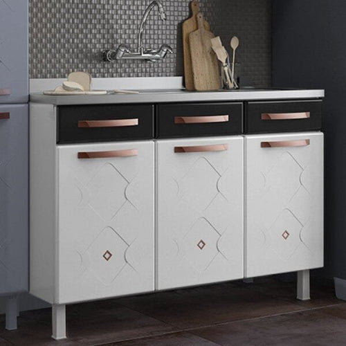 Balcão de Cozinha em Aço Triplo para Pia 120cm Mirage New Telasul Preto/Branco