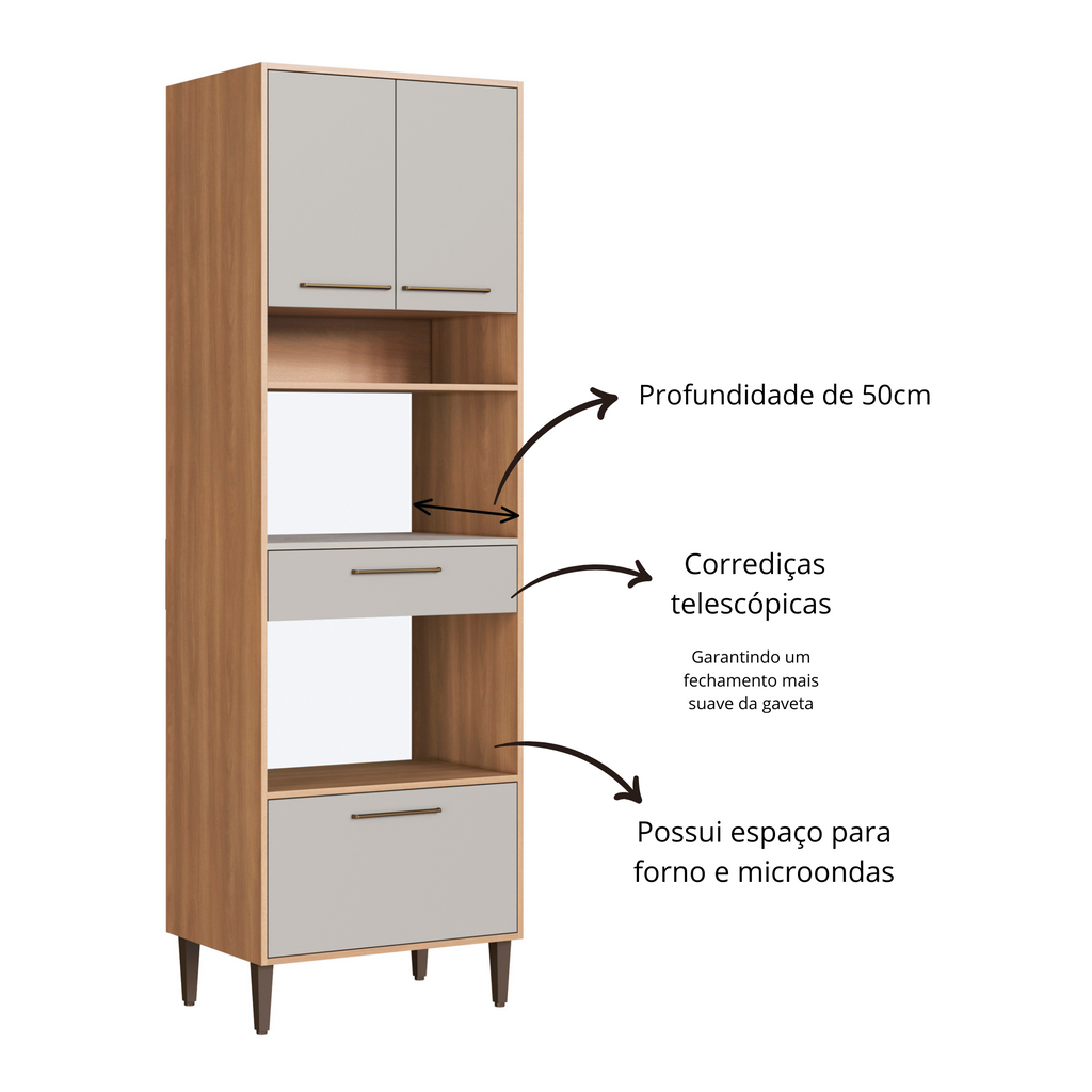 Cozinha Modulada Completa 6 Peças Cristaleira 12 Portas 3 Gavetas Jade Marrom/Freijó/Arenas Delmarco Móveis