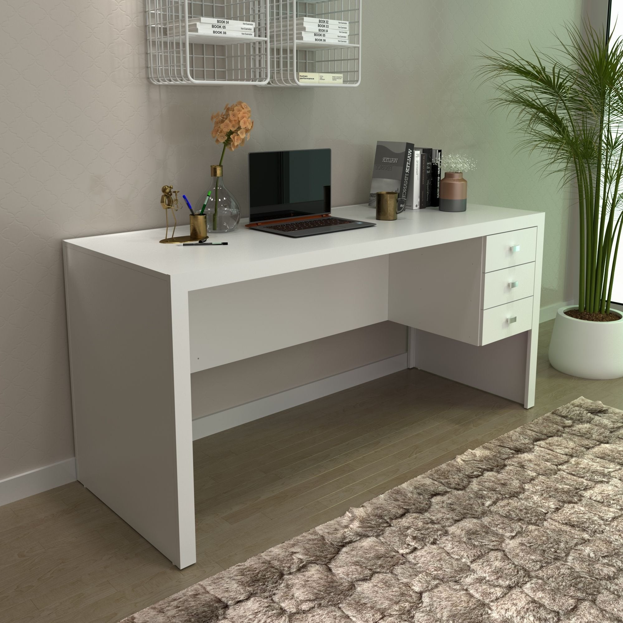 Escrivaninha Mesa Escritório Reversível ME4113 3 Gavetas 155cm Tecno Mobili
