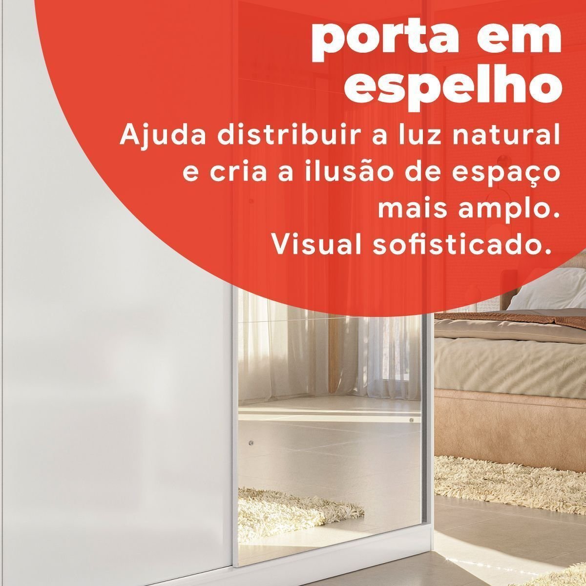 Guarda-Roupa Solteiro Peônia Yescasa 2 Portas de Correr com Espelho 2 Gavetas MDP Branco