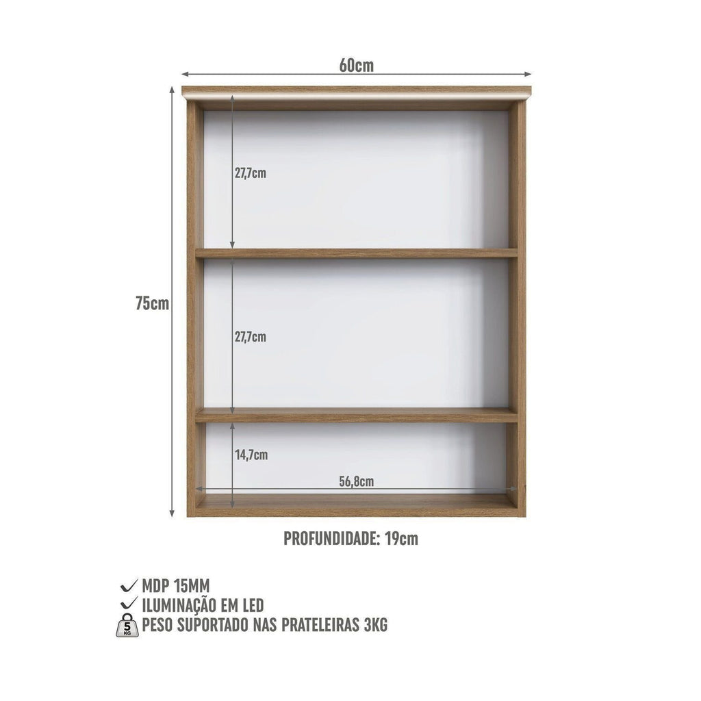 Conjunto para Banheiro Modulado 5 Peças com Iluminação LED e Cuba Yescasa 156cm Bege/Mel/Arenas