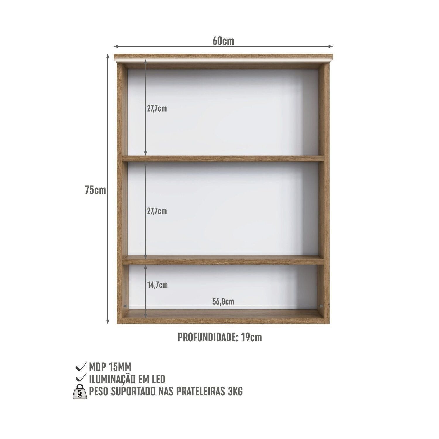 Conjunto para Banheiro Modulado 5 Peças com Iluminação LED e Cuba Yescasa 156cm Bege/Mel/Arenas