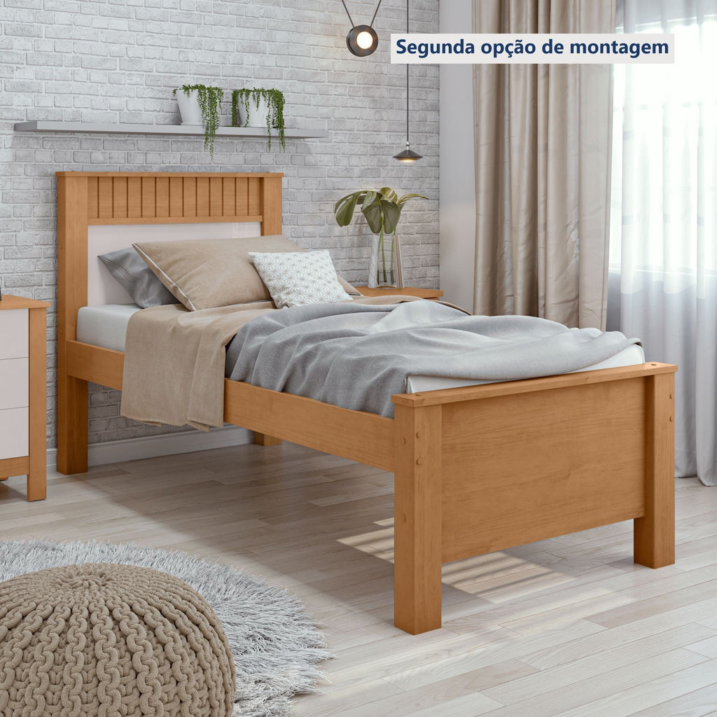 Cama Solteiro Detalhe Ripado Athenas Móveis Lopas Amêndoa Clean