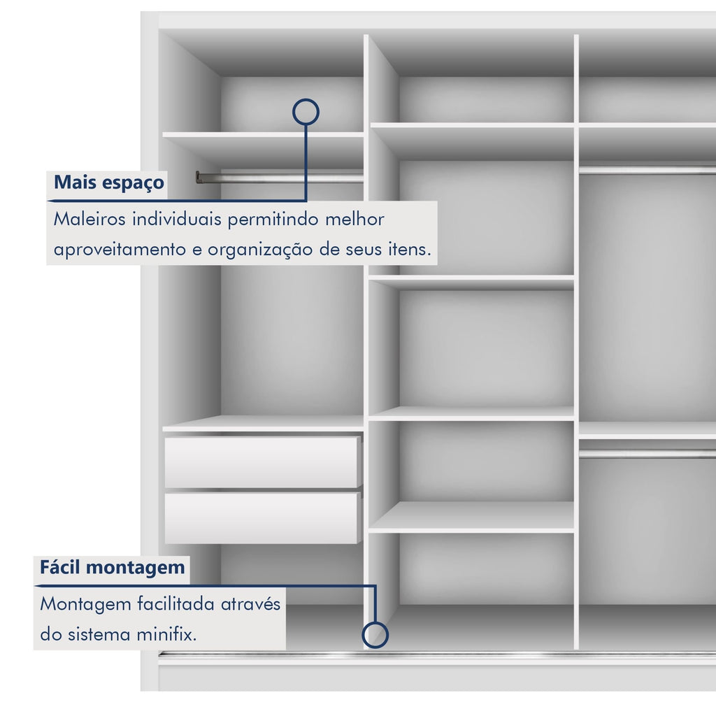 Guarda-Roupa Casal 4 Portas 4 Gavetas com Espelho Premium Zara Yescasa 100% MDF Branco