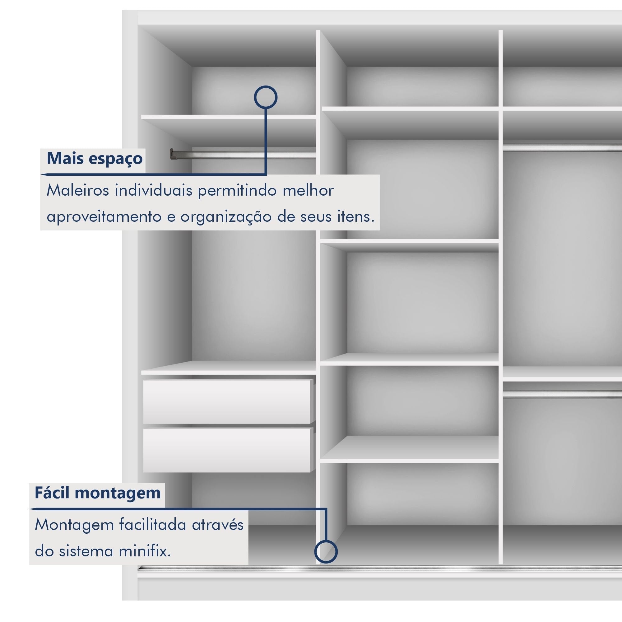 Guarda-Roupa Casal 4 Portas 4 Gavetas com Espelho Premium Zara Yescasa 100% MDF Branco