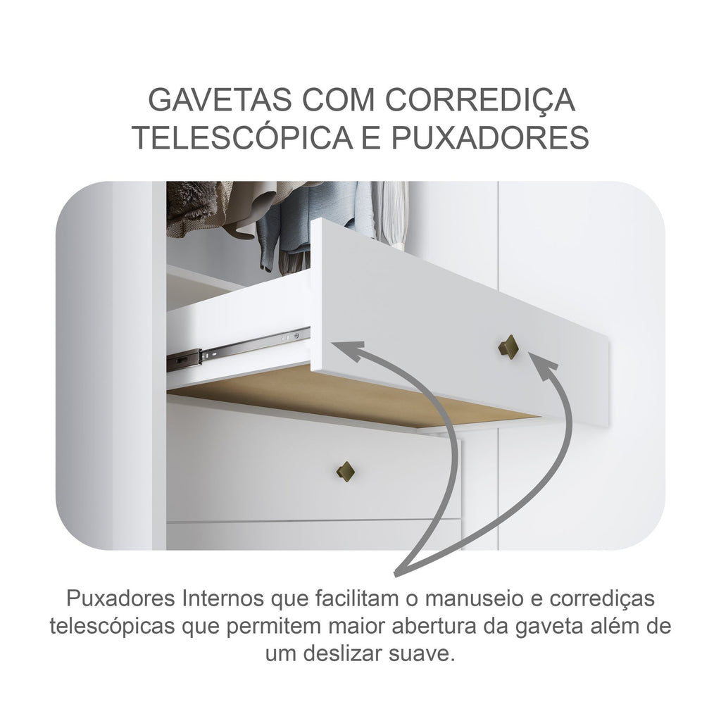 Guarda-Roupa Solteiro 2 Portas com Espelho 3 Gavetas Toronto Novo Horizonte 100% MDF Branco