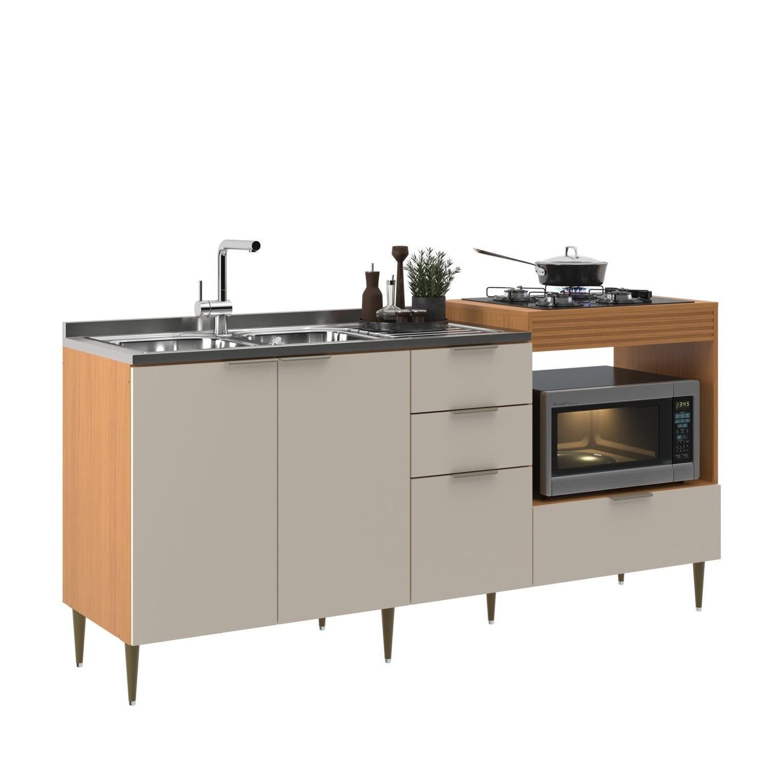Balcão para Pia e Cooktop 4 Portas 2 Gavetas 190cm Alice Angelin e Off White Yescasa Laranja/Premium