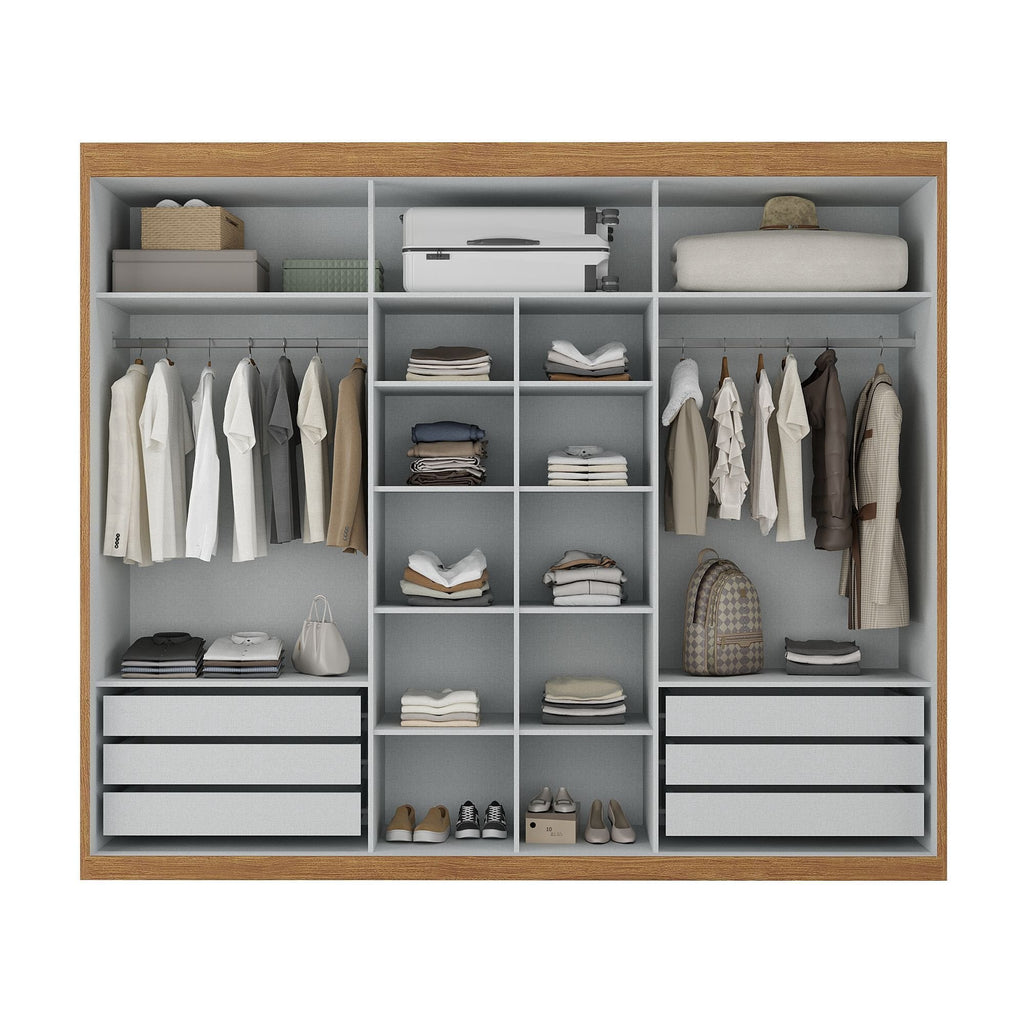 Guarda-Roupa Casal 3 Portas de Correr 6 Gavetas Spazio Yescasa MDP Off White/Cinamomo