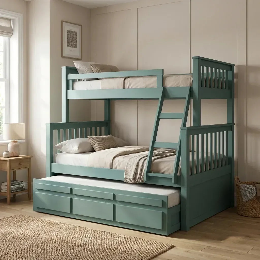 Triliche Cama Casal Madeira Maciça Pinus com Cama Auxiliar e 3 Gavetas Móveis Saraiva Castanho Claro