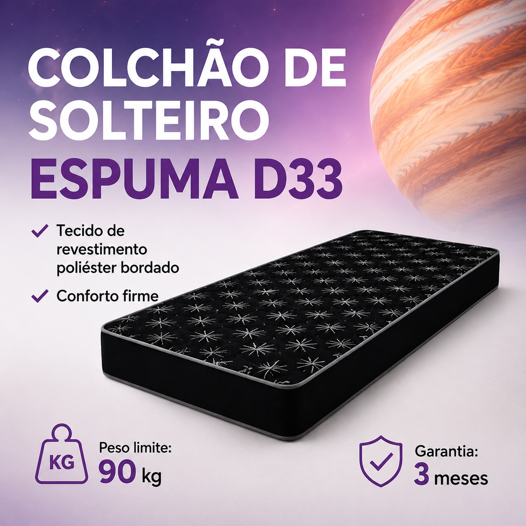 Colchão Solteiro Espuma D33 Jupiter Firme Poliéster 88x188x12cm