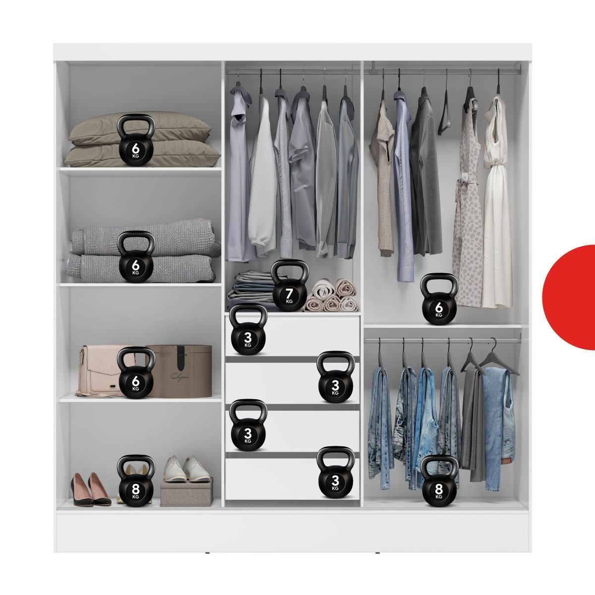 Guarda-Roupa Casal 3 Portas de Correr 4 Gavetas com Espelho Plata Demóbile MDP Branco