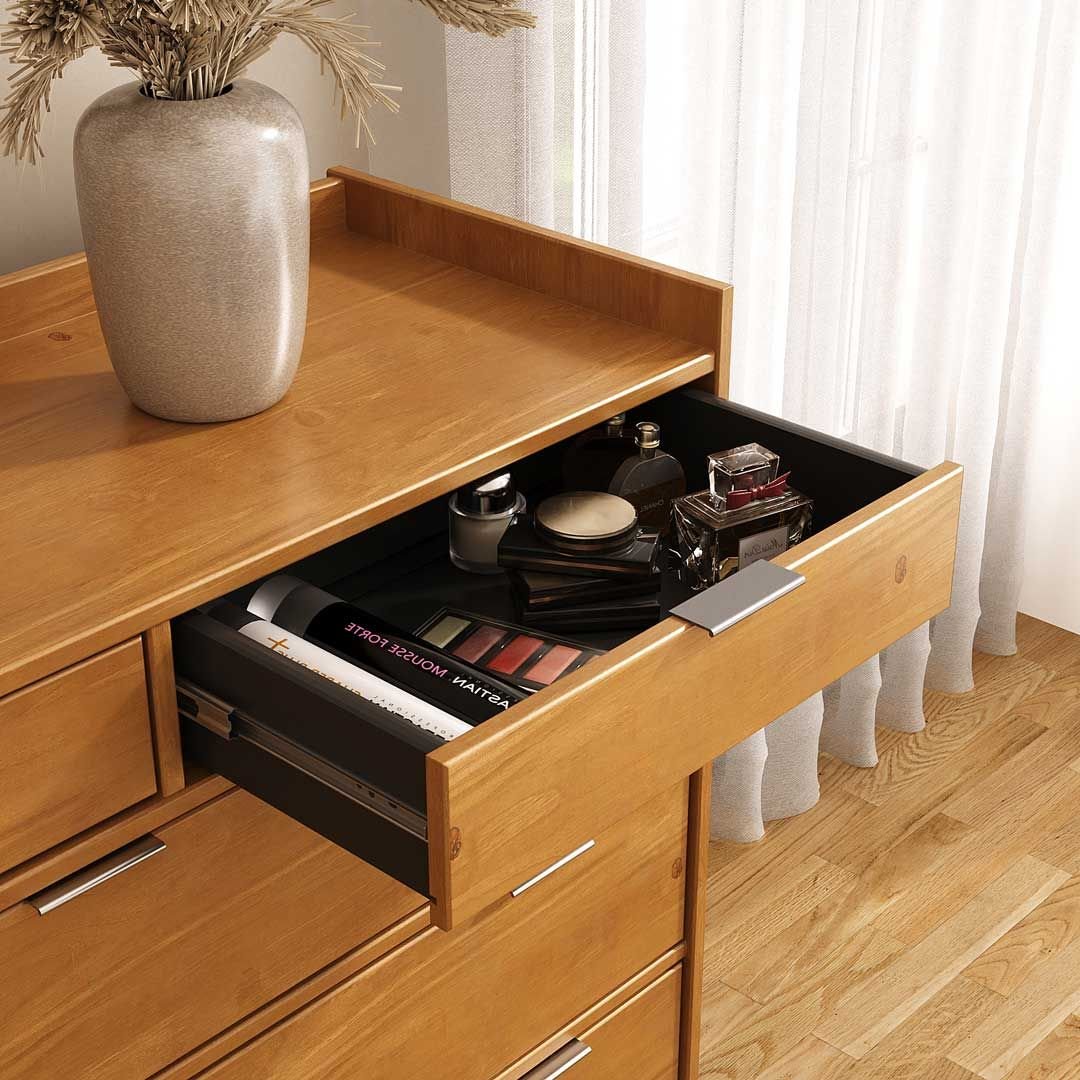 Cômoda Grande para Quarto Casal 9 Gavetas Madeira Maciça Mel Lice Idimex