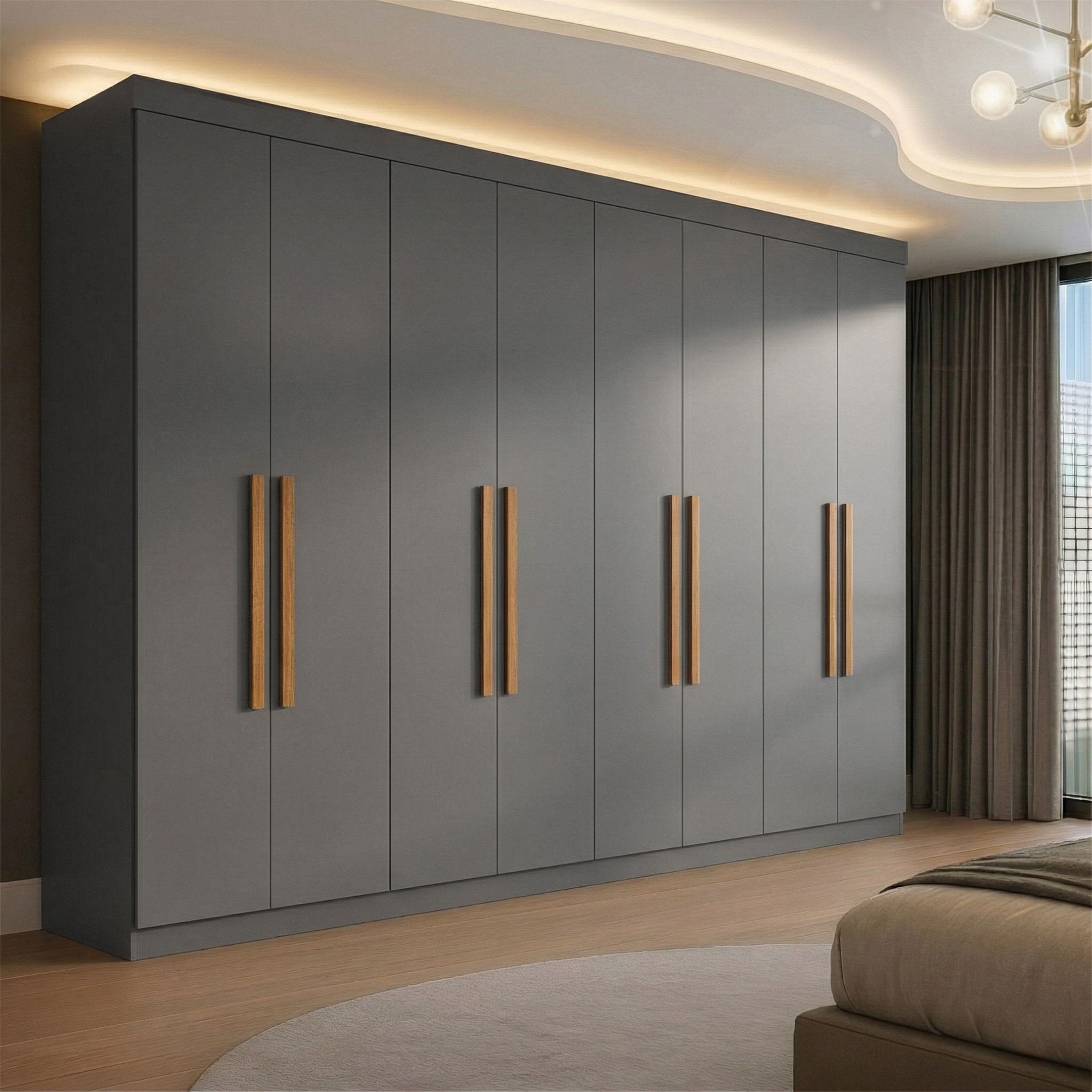 Guarda-Roupa Casal 8 Portas 4 Gavetas Paris Espresso Móveis Cinza/Ônix