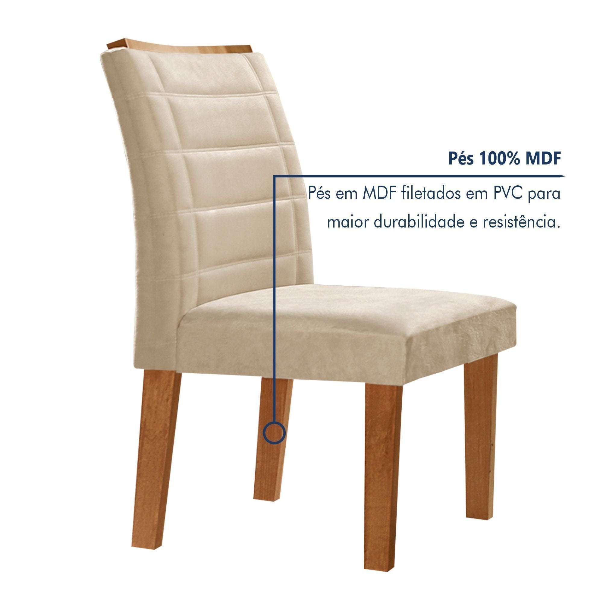 Conjunto Sala de Jantar Mesa Retangular Tampo Vidro/MDF com 8 Cadeiras Genova Smart Plus Cel Móveis