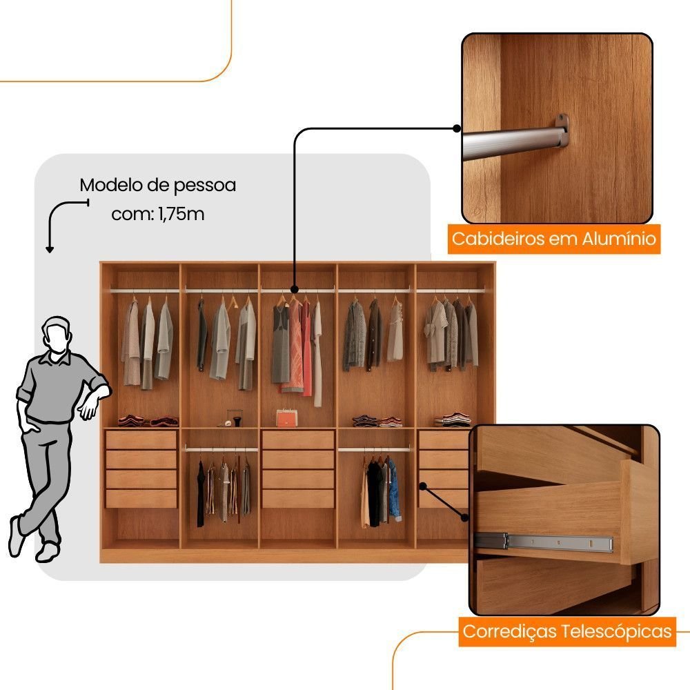 Guarda-Roupa Casal Everest 100% MDF Moderna Mobília 10 Portas 12 Gavetas e 5 Prateleiras