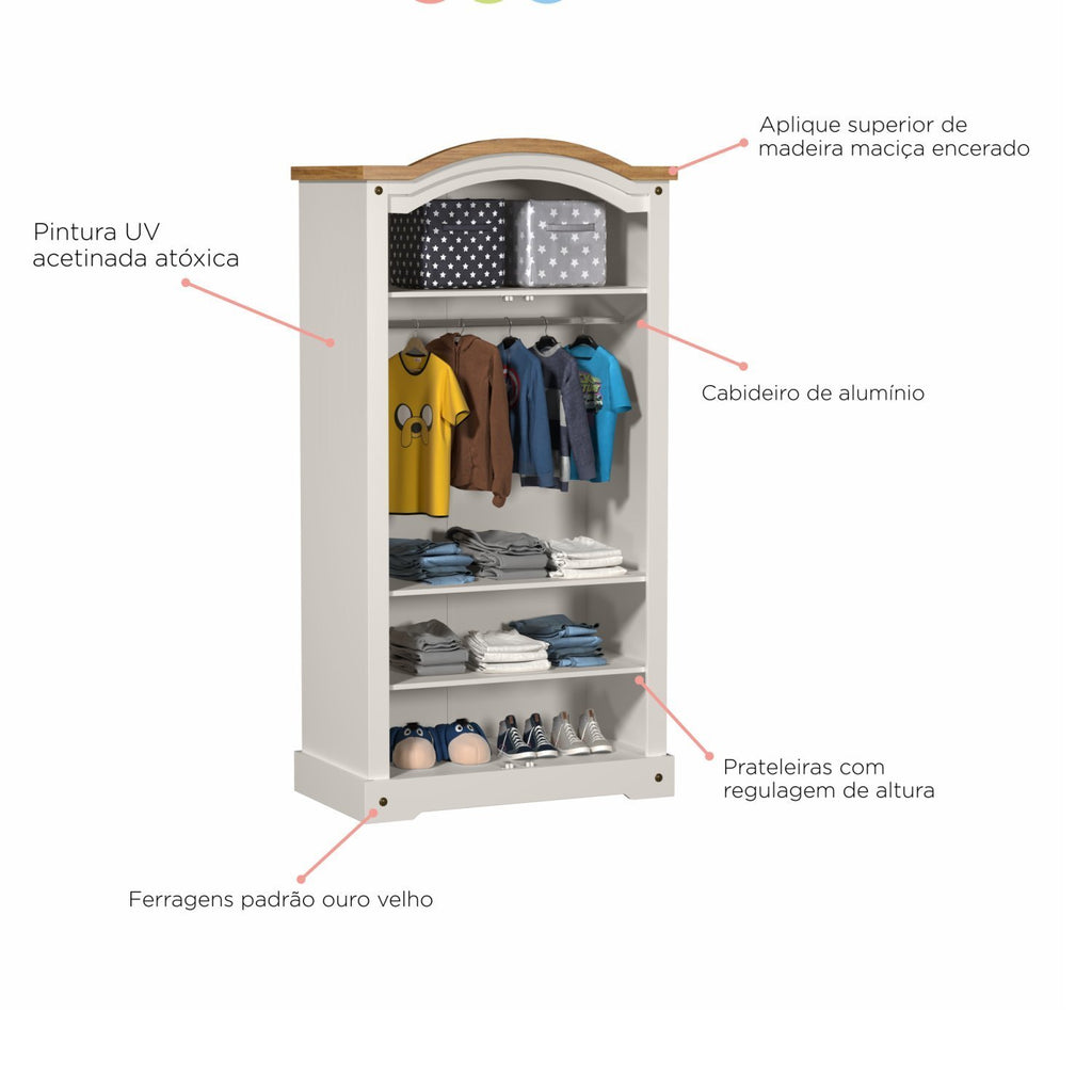Quarto Infantil Completo Guarda-Roupa Mesa de Cabeceira Cabeceira Solteiro Escrivaninha Smile Serpil Baby Bege/Creme/Carvalho