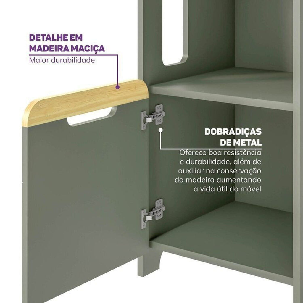 Quarto Infantil Completo Guarda-Roupa Curió Treliche Escrivaninha Estante Petit Verde/Mel Casatema