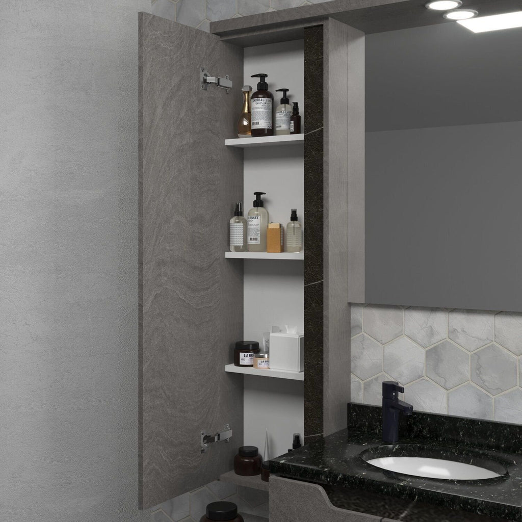 Conjunto para Banheiro Gabinete Suspenso com Cuba e Espelheira Cewal MM495425993 90cm Arenito/Cinza