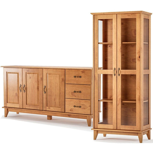Buffet Aparador 3 Portas 3 Gavetas 156 cm e Cristaleira 2 Portas Bella Slim Carvalho Fosco