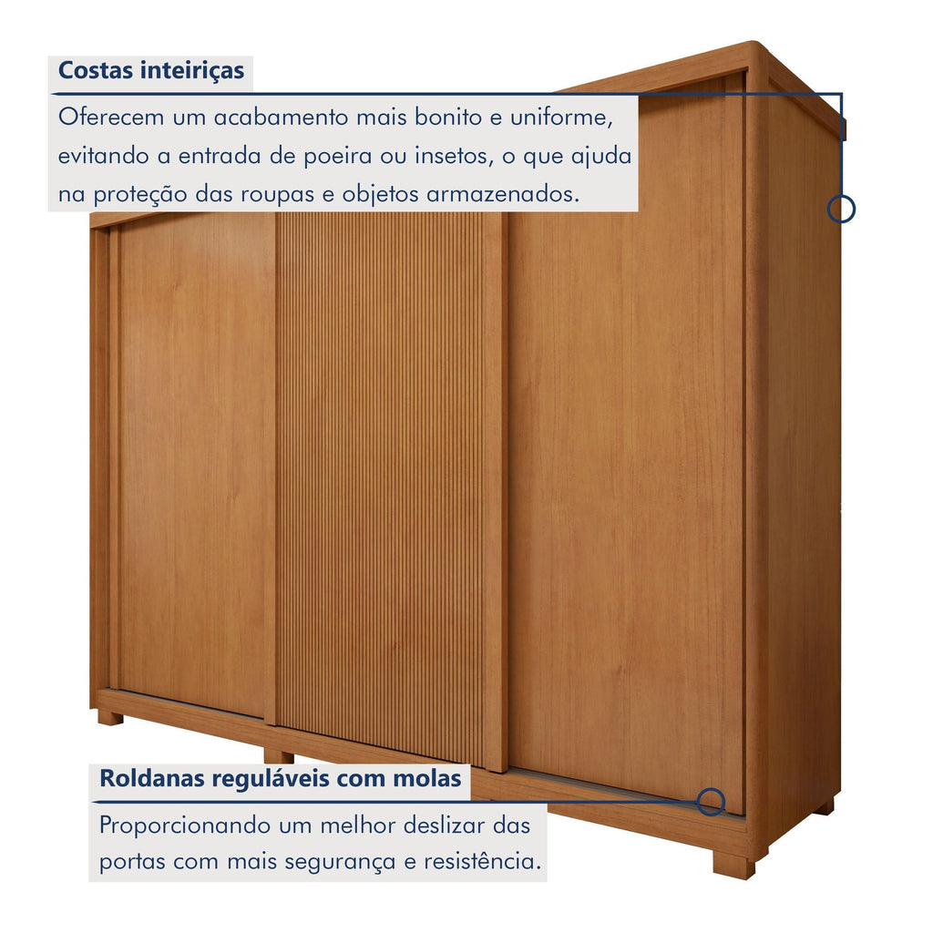 Guarda-Roupa Casal 3 Portas 6 Gavetas com Pés Ollie Yescasa 100% MDF Marrom Amêndoa Clean/Off White