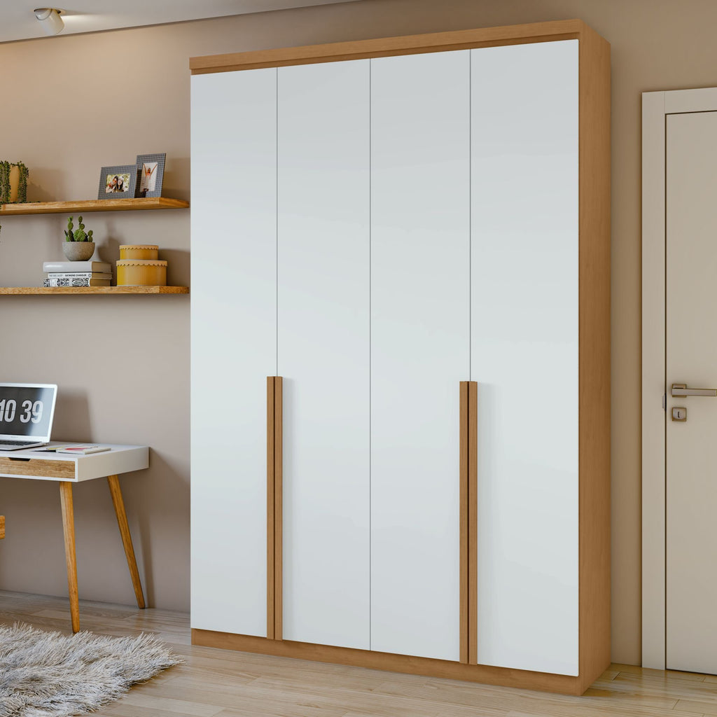 Guarda-Roupa Solteiro 4 Portas 2 Gavetas Alonzo Móveis Lopas 100% MDF 153.5cm Marrom Amêndoa Clean/Branco