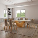 Conjunto Sala de Jantar Mesa Safira Tampo Vidro e MDF com 6 Cadeiras Atena LJ Móveis