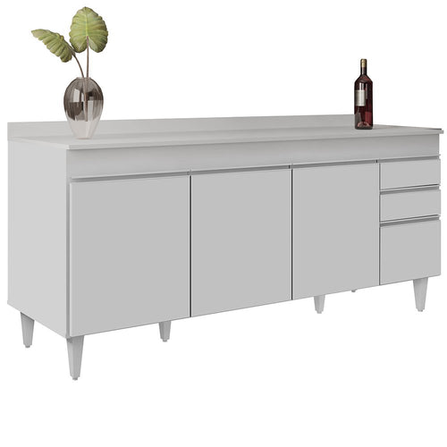 Balcão Gabinete Cozinha 180cm com Tampo Dallas Branco Lumil Móveis