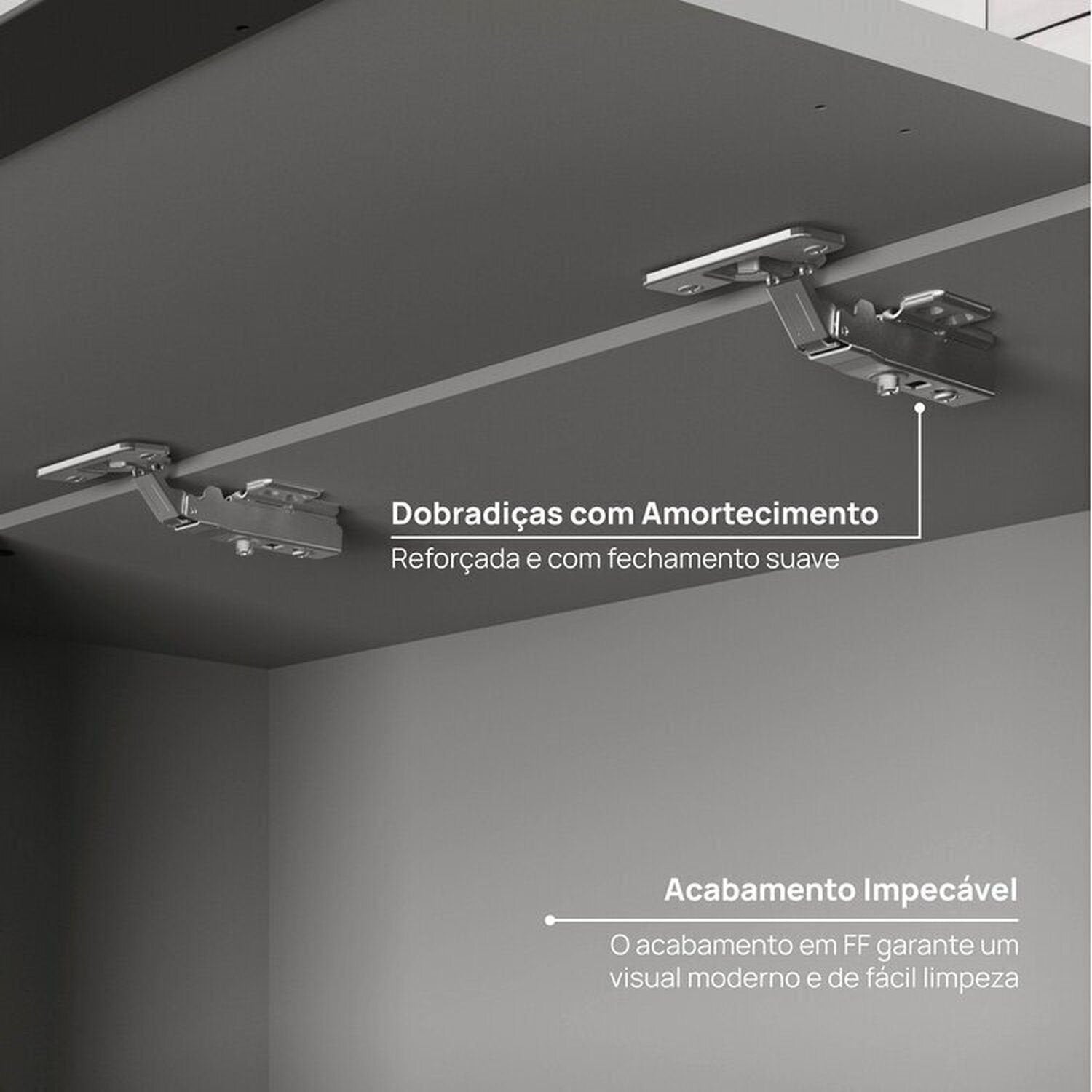 Cozinha Modulada Nara CabeCasa MadeiraOriginals 15 Peças 11 Aéreos 3 Balcões 1 Cristaleira Cinza