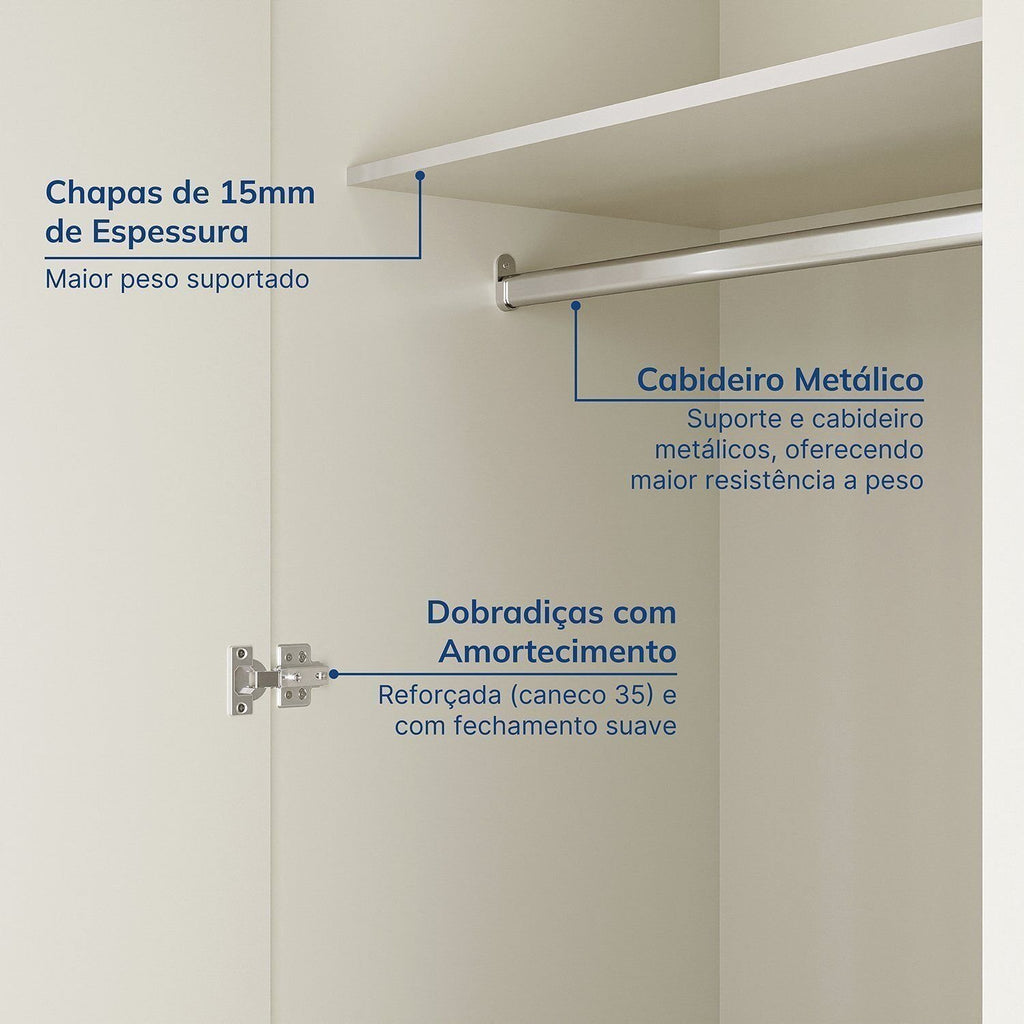 Guarda-Roupa Casal 4 Portas 2 Gavetas Ananda CabeCasa Bege/Offwhite
