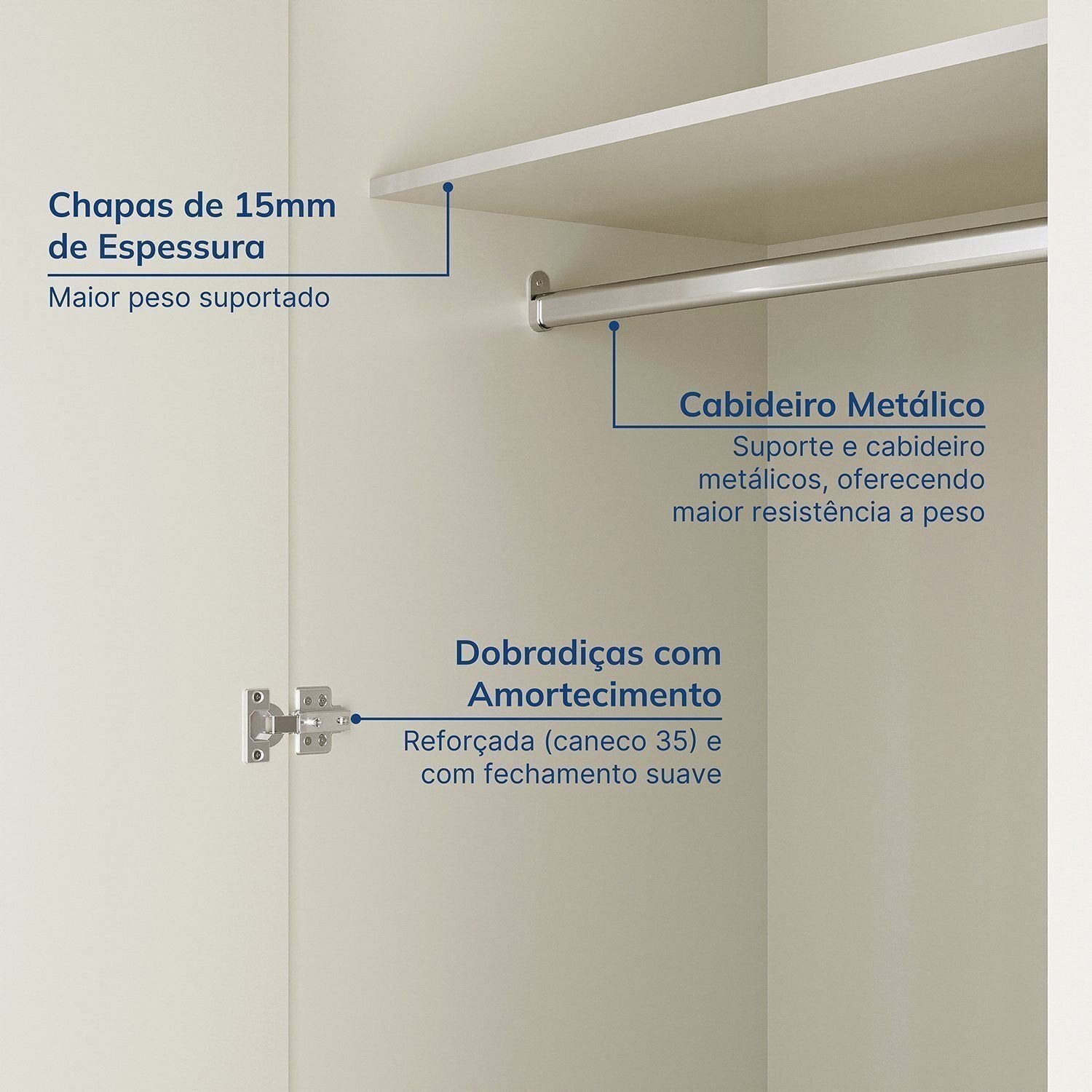Guarda-Roupa Casal 4 Portas 2 Gavetas Ananda CabeCasa 100% MDF Bege/Offwhite