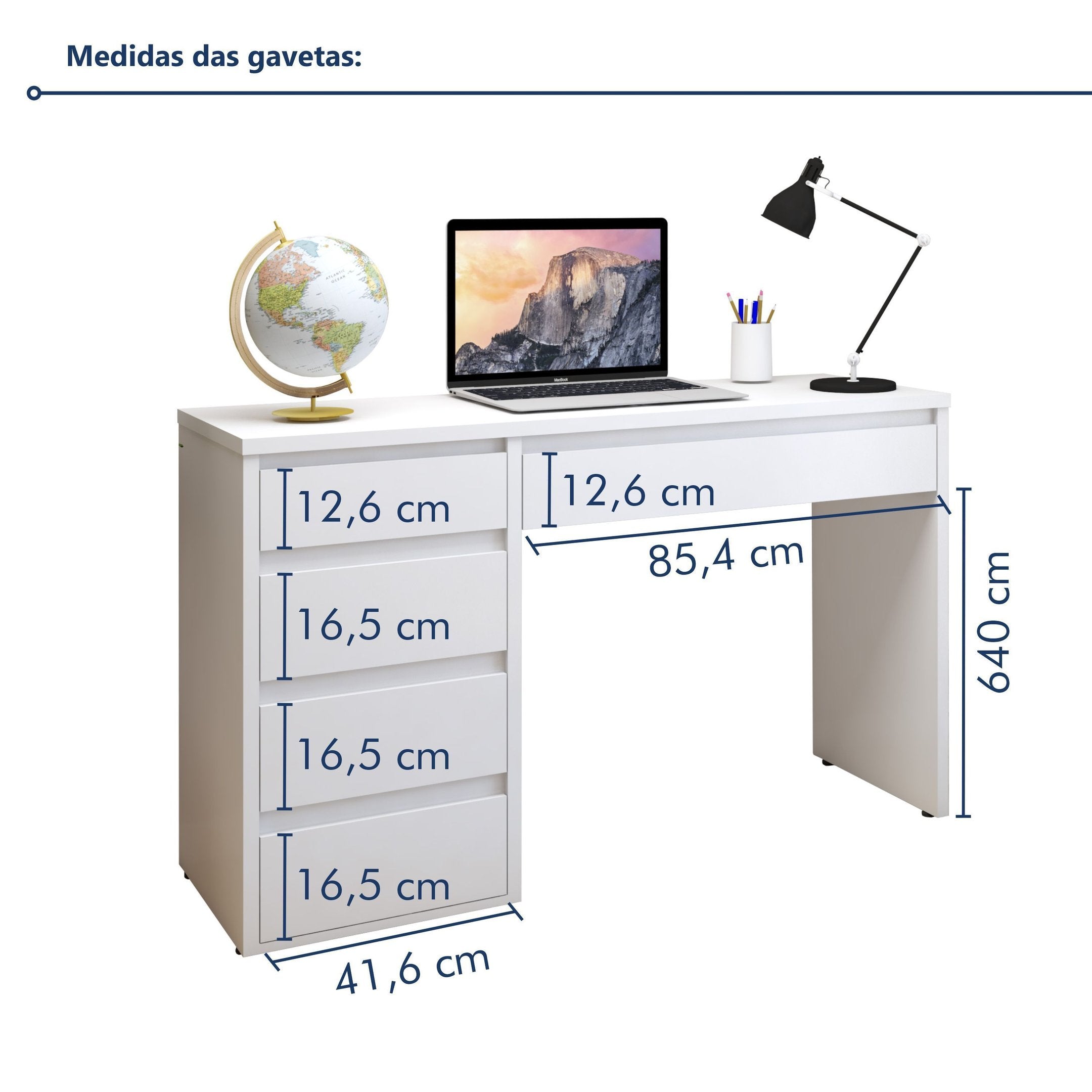 Escrivaninha 100% MDF Berlim 5 Gavetas 136cm Yescasa