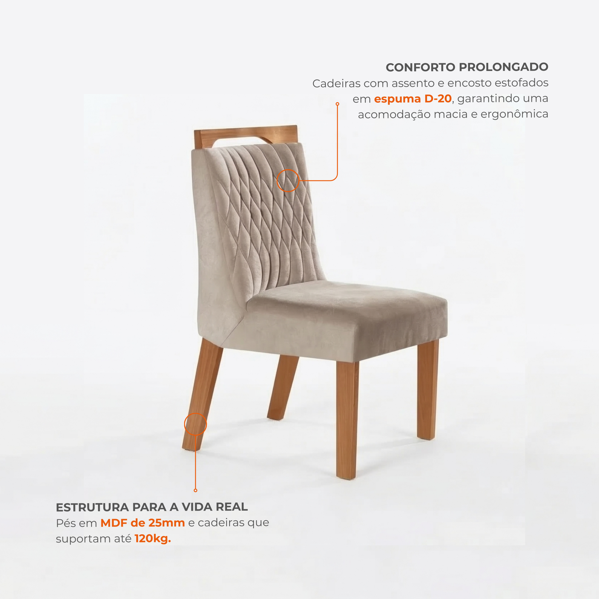 Conjunto Sala de Jantar Mesa Retangular Tampo Vidro/MDP com 6 Cadeiras Atena Estofadas Suede Espresso Móveis Castanho/Cinamomo/Bege Marrom/Pena/Off White