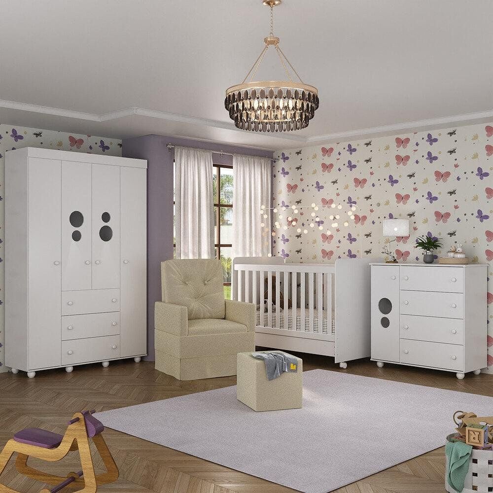 Quarto de Bebê Completo com Colchão, Poltrona de Amamentação e Puff Pimpolho Multimóveis MP4109