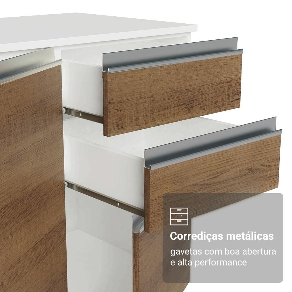 Armário de Cozinha Completo de Canto 100% MDF 447cm Smart Madesa Branco/Rustic/Crema