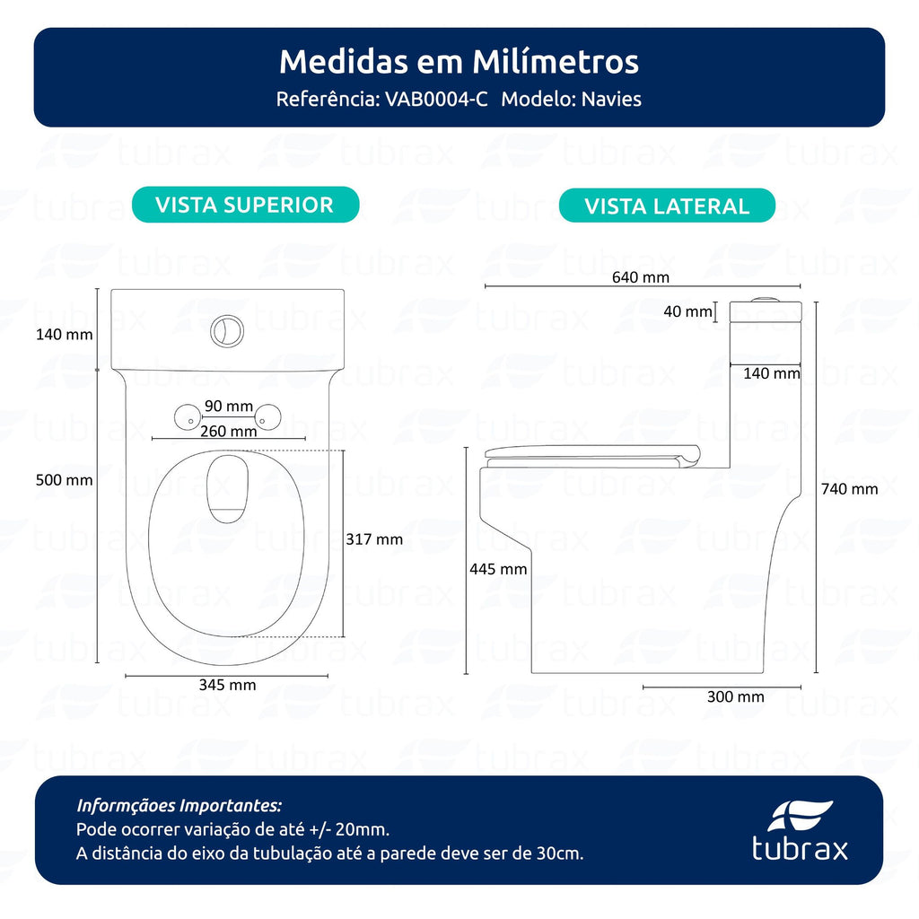 Vaso Sanitário Monobloco Cerâmica Navies Tubrax Branco VAB0004