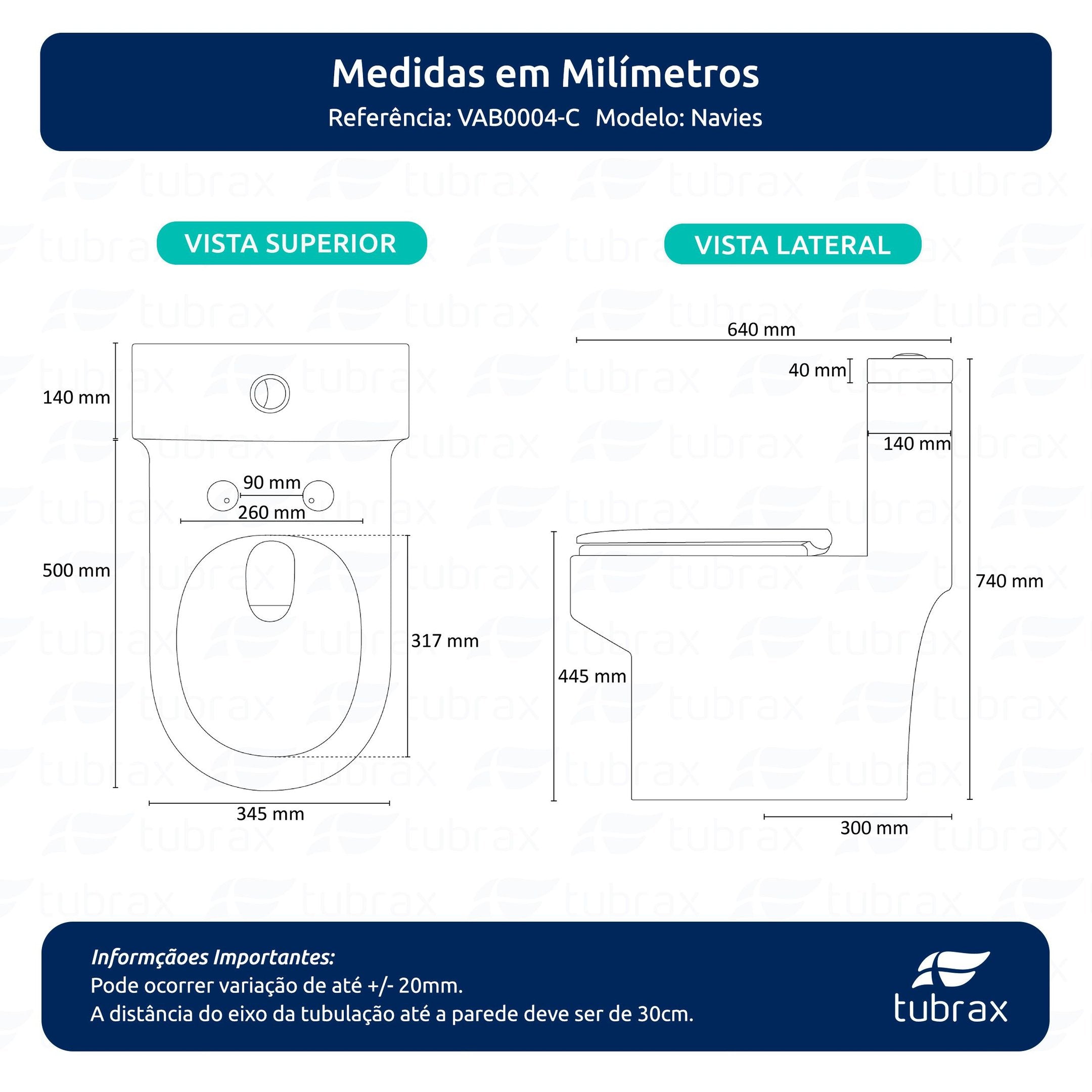 Vaso Sanitário Monobloco Cerâmica Navies Tubrax Branco VAB0004