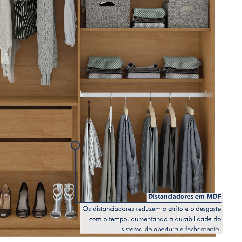 Guarda-Roupa Solteiro 4 Portas 2 Gavetas Alonzo Móveis Lopas 100% MDF 153.5cm Marrom Amêndoa Clean/Branco