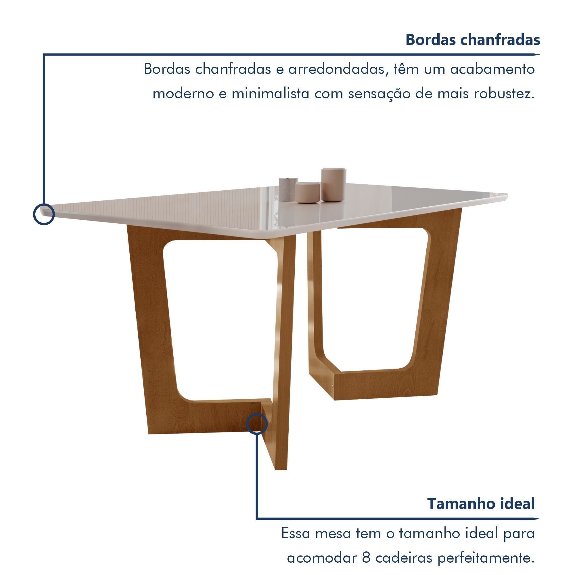 Conjunto Sala de Jantar Mesa Retangular Tampo Vidro/MDF com 8 Cadeiras Luísa Smart Plus Cel Móveis