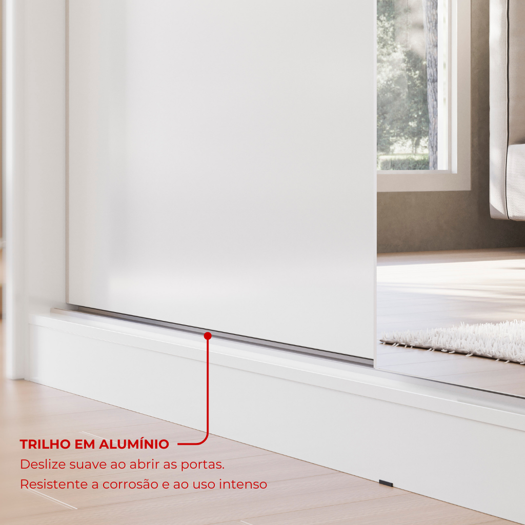 Guarda-Roupa Casal com Espelho Demóbile London 2 Portas de Correr 4 Gavetas 100% MDF Branco